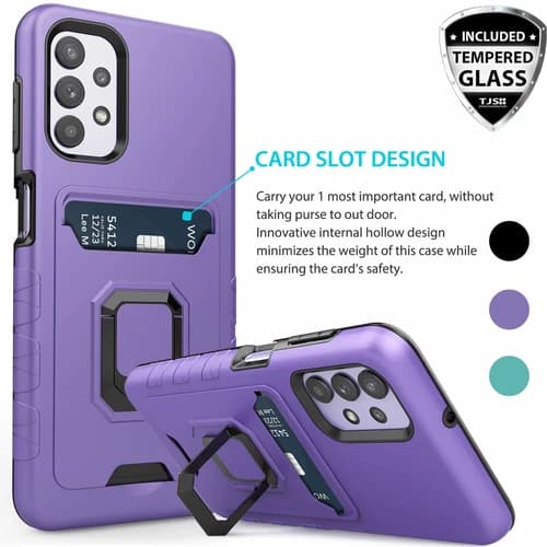For Samsung Galaxy A13/A03S/A02S/A12/A32 5G Ring Case Metal Stand+Tempered Glass