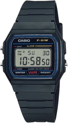 Casio F91W-1, 7 Year Battery Chronograph Watch, Black Resin Strap, Alarm, NEW