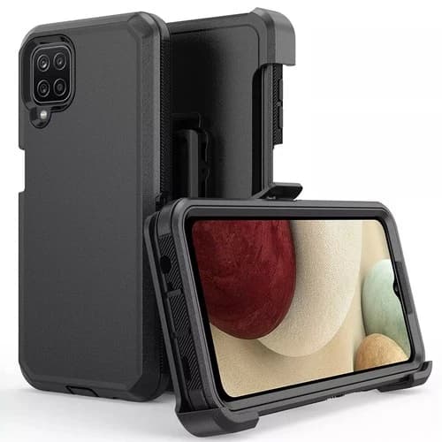 for Samsung Galaxy A12 Case Belt Clip Phone Cover Fit Otterbox + Tempered Glass