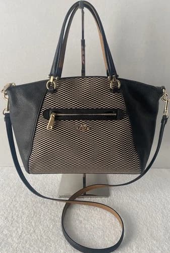 Coach Prairie Satchel Black Tan 29848 Shoulder Crossbody Bag Dual Straps READ