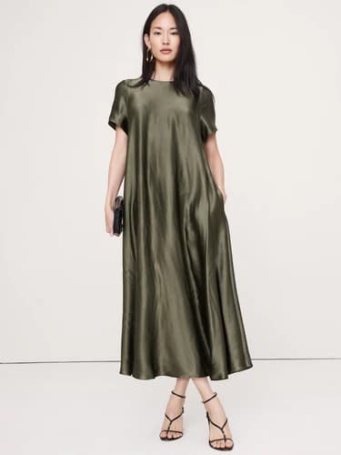 Women's Italian Satin Trapeze Maxi Dress