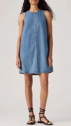Levi's A Line Sz XL Denim Sleeveless Mini Length Shift Dress 90 Vintage Inspired