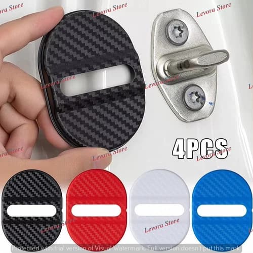 4Pcs Carbon Fibre Car Door Lock Protective Cover Sticker Trim Car Accessories US