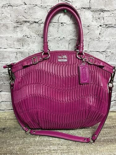 Coach Madison Sophia Fushia Pink Double Strap Pleated 11”x17”