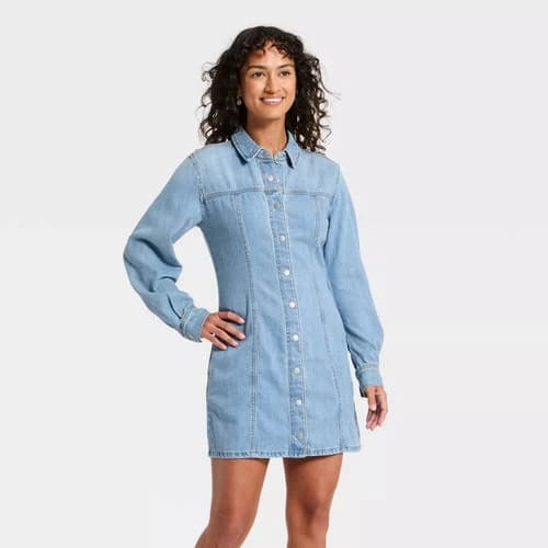 Women's Long Sleeve Mini Denim Shirtdress - Universal Thread