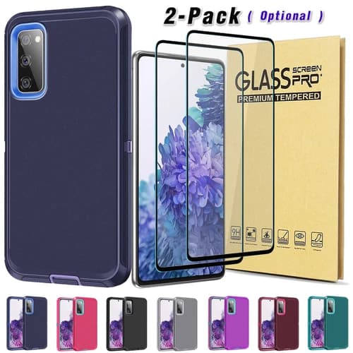 For Samsung Galaxy S20 FE 5G Heavy Duty Hybrid Phone Case Cover w/Tempered Glass