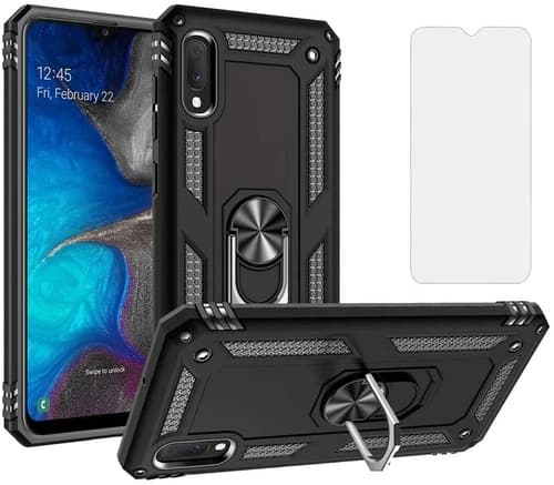For Samsung Galaxy A10e Case, 3 in 1 Kickstand Cover + Tempered Glass Protector