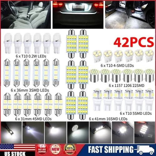 42 Car Interior Combo LED Map Dome Door Trunk License Plate Light Bulbs White US
