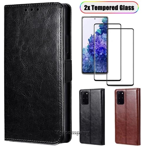 For Samsung Galaxy S20 FE 5G Case Shockproof Leather Phone Cover +Tempered Glass