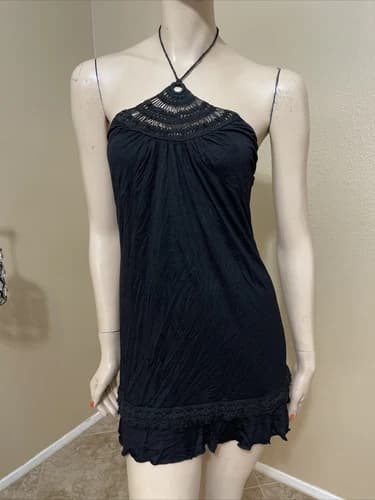 Women’s Black Rayon Casual Summer Opened Knitted Tie Lace Size M Top Sundress