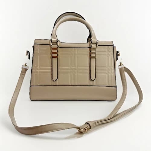 Beige Crossbody Purse Faux Leather Designer Style Business Fashion Bag
