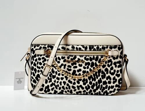 MICHAEL KORS JET SET ITEM CHAIN CROSSBODY BAG LIGHT CREAM MULTI EXOTIC HAIR CALF