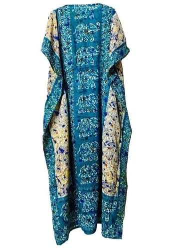 Teal Blue-Kaftan-dress-Hippy-Boho-Maxi-Long-Size-Women-Caftan-Tunic-Dress-Night