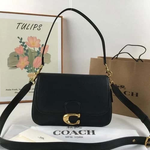 Coach C4823 Leather Soft Tabby Shoulder Bag 2 Way Crossbody Black Outlet