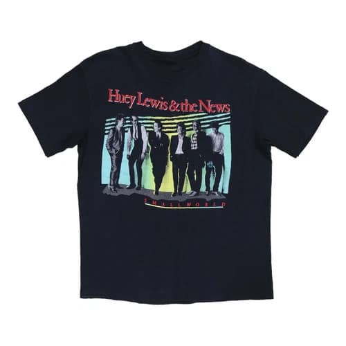 Vtg Huey Lewis & The News Small World Heavy Cotton Black T Shirt S-5XL CS513