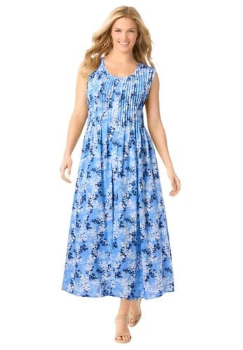 Woman Within Plus Size Pintucked Sleeveless Dress