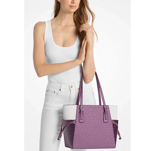 Michael Kors Voyager Large EW Tote Shoulder Bag MK Dark Purple New