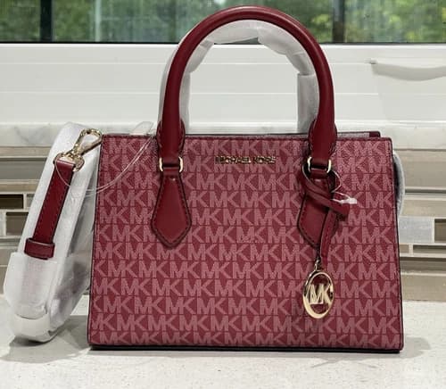 MICHAEL KORS SHEILA SMALL ZIP TRIPLE COMPART SATCHEL CROSSBODY BAG CHERRY MERLOT