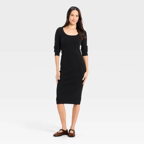 Women's Long Sleeve Textured Transitional Midi Sweater Dress - Universal