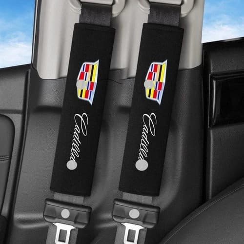 2 pieces suitable for cadillac car seat belt shoulder pad accessories, black/red