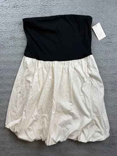 A New Day Dress Womens Large Black White Strapless Bubble Hem Party Cocktail