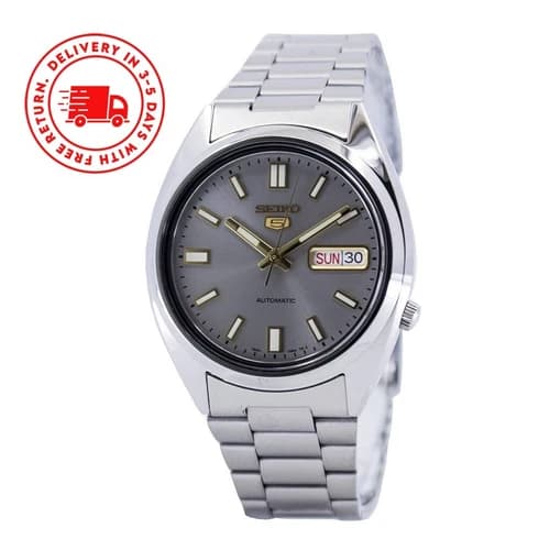 Seiko 5 Automatic Stainless Steel Grey Dial Day/Date SNXS75K1 30M Mens Watch