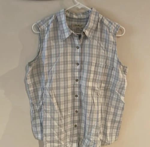 Eddie Bauer Womens Large Sleeveless Button Up Top Plaid