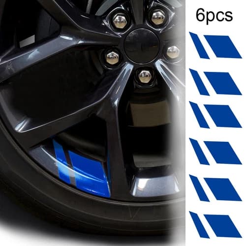6PCS Blue Car Accessories Reflective Sticker Wheel Rim Vinyl Decal For 16"-21"