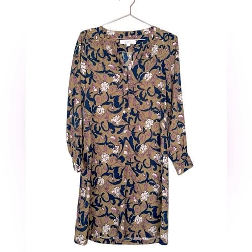 LOFT Floral Print Long Sleeve Olive Dress - Size XS