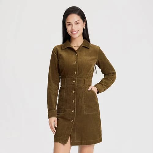 Women's Long Sleeve Corduroy Mini Shirtdress - Universal Thread