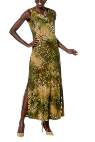 Nina Leonard Women's Sleeveless Burnout Tie Dye Maxi Dress Olive