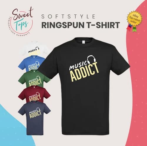 MUSIC ADDICT INSPIRED MALE ADULTS SOFT STYLE T SHIRT | GIFT | BIRTHDAY
