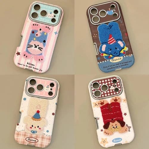 Adorable Fuzzy Animal Pattern Shockproof Back Case for Apple iPhone 17/16 Series