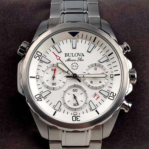 Bulova Marine Star Quartz 43mm White Dial Stainless Steel Men's Watch 96B255