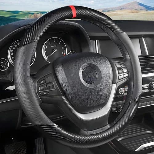 15" Carbon Fiber Leather Steering Wheel Cover Car Accessories For HONDA