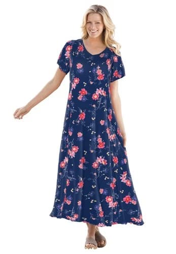 Woman Within Plus Size Short-Sleeve Crinkle Dress