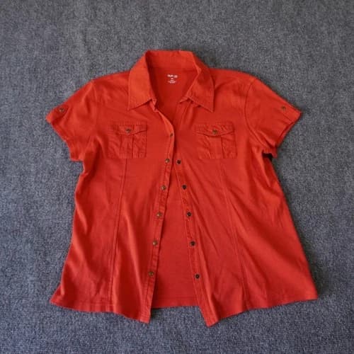 Style & Co. Petite Orange Button-Down Shirt Top w/ Pockets Casual Everyday