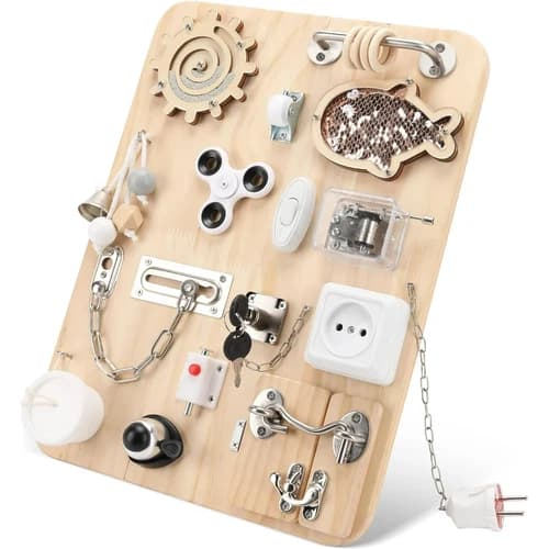 Wooden Montessori Busy Board Sensory Activity Toys for Autism ADHD Kids Toddlers