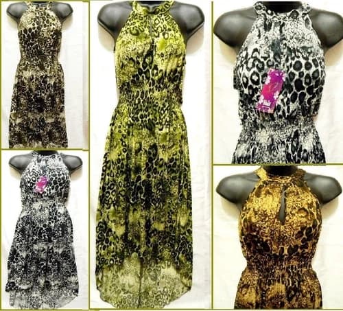 Bohemian Summer Maxi Dress Sundress Sun Evening Long M L XL Boho Leopard Halter