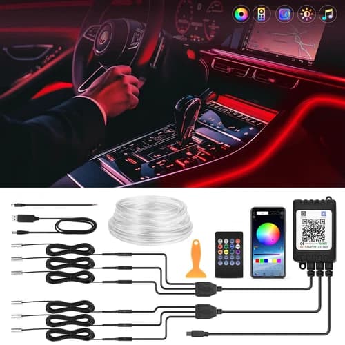 10M 6-in-1 RGB LED Car Interior Ambient Guide Light Strip Multi-Color Decor Lamp