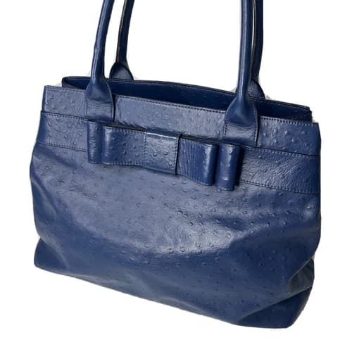 Kate Spade Handbag Tote Harmony Valencia Road Ostrich Textured Blue Purse Bow