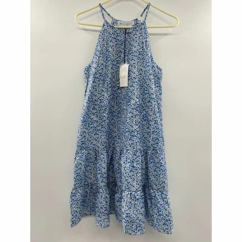 Tuckernuck Women's Cornflower Swing Dress Blue Sleeveless Floral Tiered Mini S