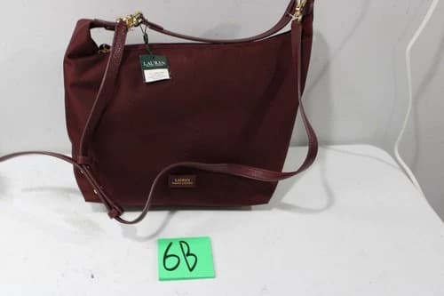 Lauren Ralph Lauren Merlot Deep Red Nylon Gold Hardware Chadwick Hobo