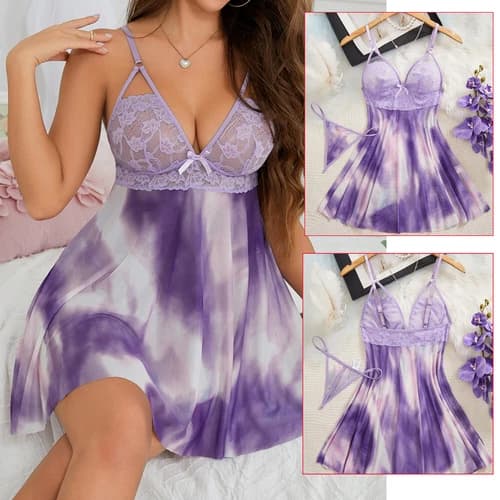 Women's Sexy-Lingerie Lace Babydoll Sleepwear Nightgown G-string Nightwear Set