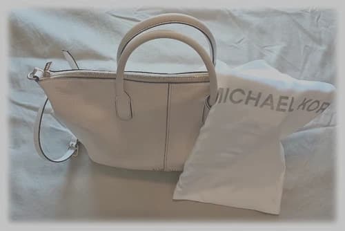 Michael Kors Hyde Large Pebbled Leather Satchel in Light Cream w/ large dust bag