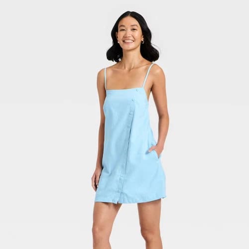 Women's Button-Front Linen Mini Dress - A New Day