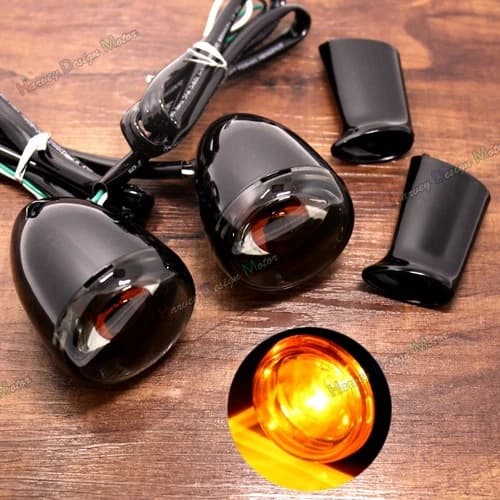 Gloss Black Bullet Turn Signals&Bracket For Harley Dyna Softail Fatboy Sportster
