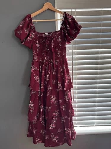 ALTAR'D STATE Burgundy Midi Tiered Ruffle Floral Sun Dress Choose Size S-XL NEW