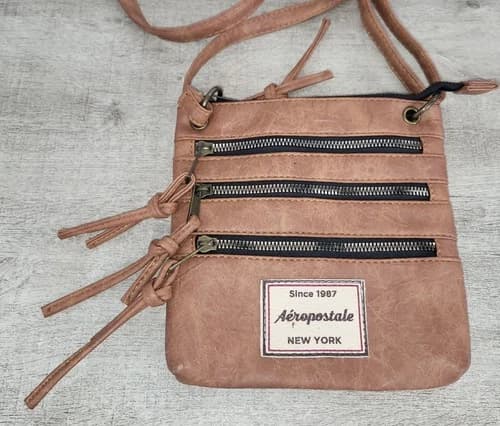 Aeropostale Brown Triple Zip Multi Pocket Small Adjustable Crossbody Purse Bag