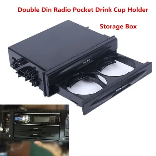Car Double Din Dash Drink Cup Holder Radio Pocket Storage Box Black Accessories